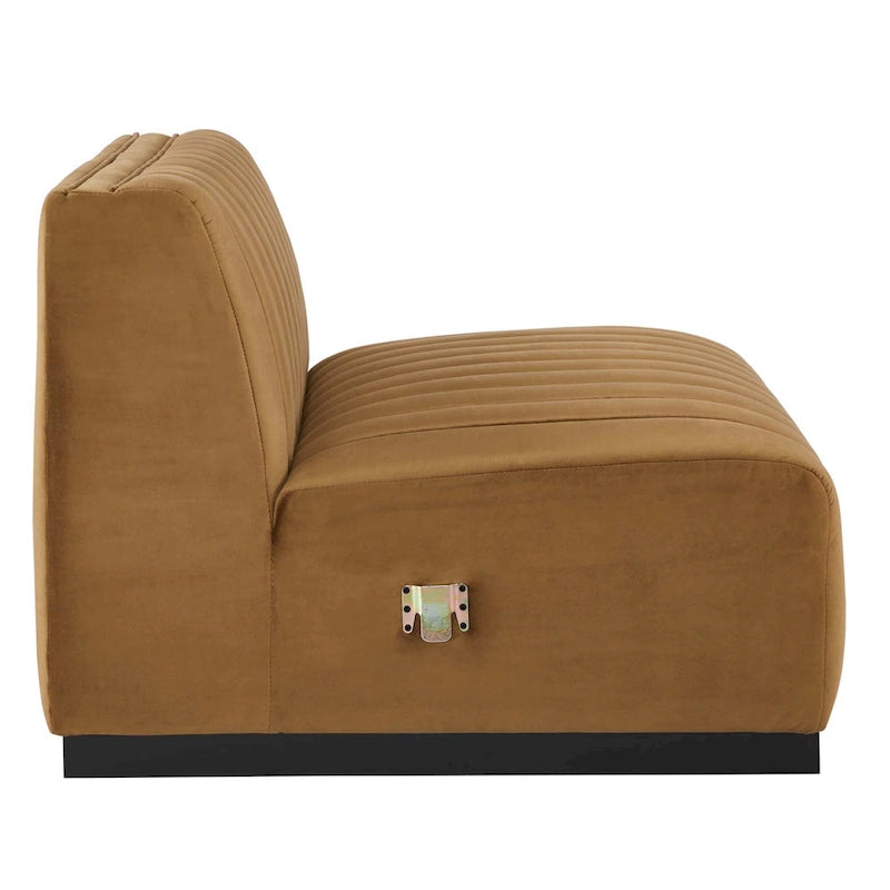 Poltrona senza braccioli in velluto Channel Tufted | Poltroncina moderna | Stile per il soggiorno