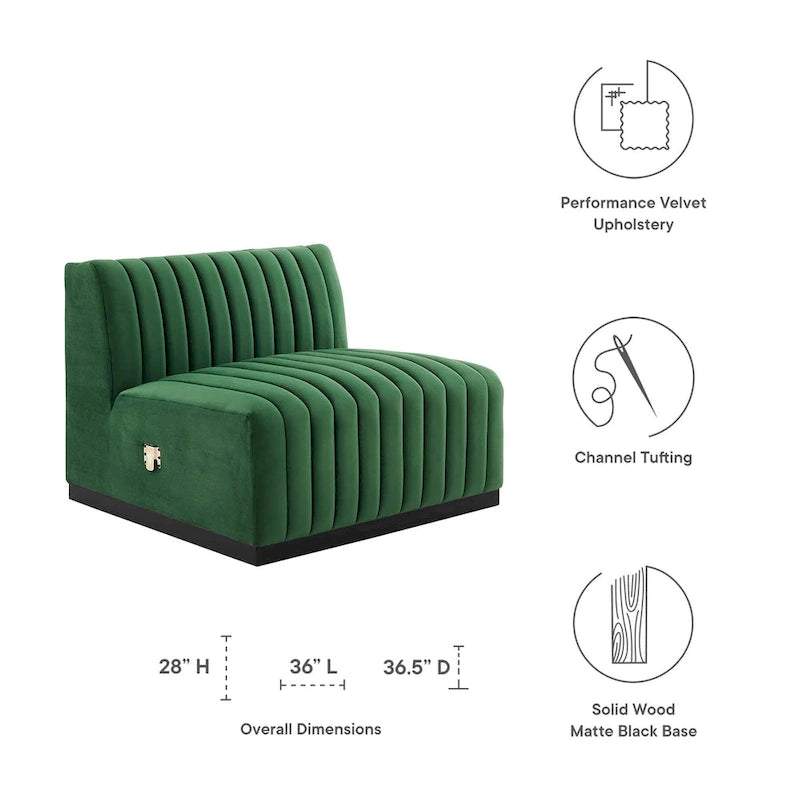 Poltrona senza braccioli in velluto Channel Tufted | Poltroncina moderna | Stile per il soggiorno