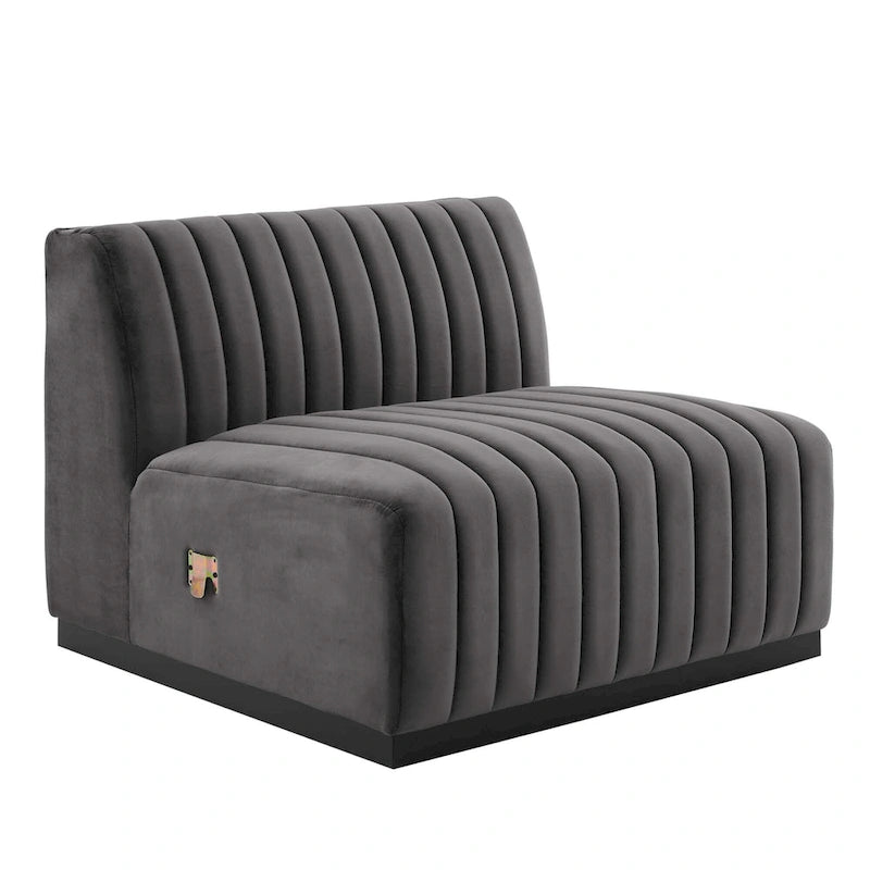 Poltrona senza braccioli in velluto Channel Tufted | Poltroncina moderna | Stile per il soggiorno