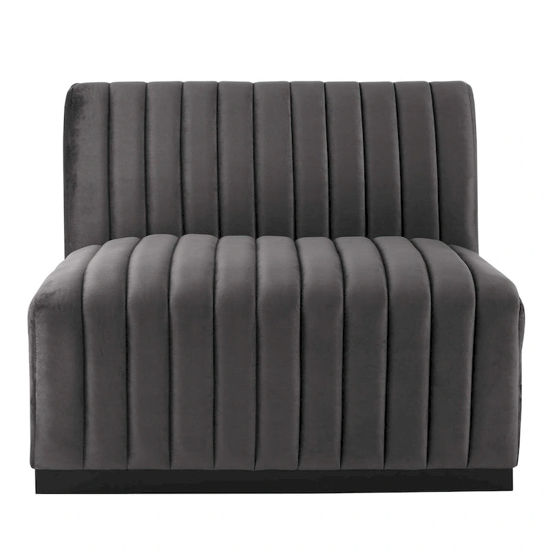 Poltrona senza braccioli in velluto Channel Tufted | Poltroncina moderna | Stile per il soggiorno