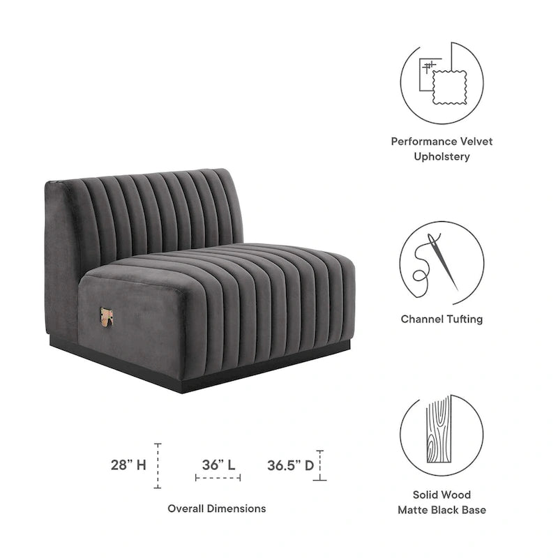 Poltrona senza braccioli in velluto Channel Tufted | Poltroncina moderna | Stile per il soggiorno