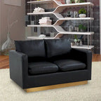 LeisureMod Nervo Modern Leather Loveseat With Gold Base & Cushions - 55.9