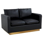 Divanetto moderno in pelle a 2 posti | Base in acciaio inox spazzolato color oro | Cuscini rimovibili | 142 cm