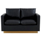 Divanetto moderno in pelle a 2 posti | Base in acciaio inox spazzolato color oro | Cuscini rimovibili | 142 cm