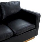 Divanetto moderno in pelle a 2 posti | Base in acciaio inox spazzolato color oro | Cuscini rimovibili | 142 cm