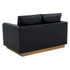Divanetto moderno in pelle a 2 posti | Base in acciaio inox spazzolato color oro | Cuscini rimovibili | 142 cm