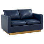 Divanetto moderno in pelle a 2 posti | Base in acciaio inox spazzolato color oro | Cuscini rimovibili | 142 cm