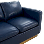 Divanetto moderno in pelle a 2 posti | Base in acciaio inox spazzolato color oro | Cuscini rimovibili | 142 cm
