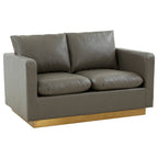 Divanetto moderno in pelle a 2 posti | Base in acciaio inox spazzolato color oro | Cuscini rimovibili | 142 cm