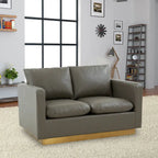 Divanetto moderno in pelle a 2 posti | Base in acciaio inox spazzolato color oro | Cuscini rimovibili | 142 cm