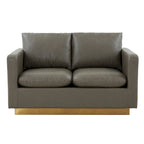 Divanetto moderno in pelle a 2 posti | Base in acciaio inox spazzolato color oro | Cuscini rimovibili | 142 cm