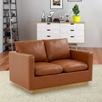 Divanetto moderno in pelle a 2 posti | Base in acciaio inox spazzolato color oro | Cuscini rimovibili | 142 cm