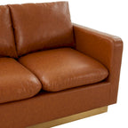 Divanetto moderno in pelle a 2 posti | Base in acciaio inox spazzolato color oro | Cuscini rimovibili | 142 cm