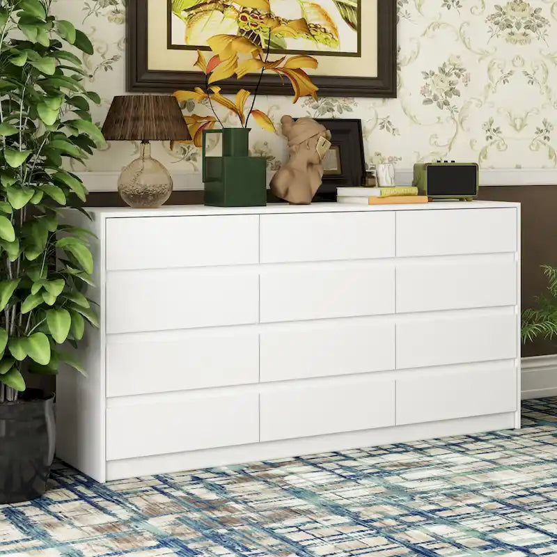 Comò a 12 cassetti per camera da letto con cassetti profondi, grande cassettiera in legno da pavimento