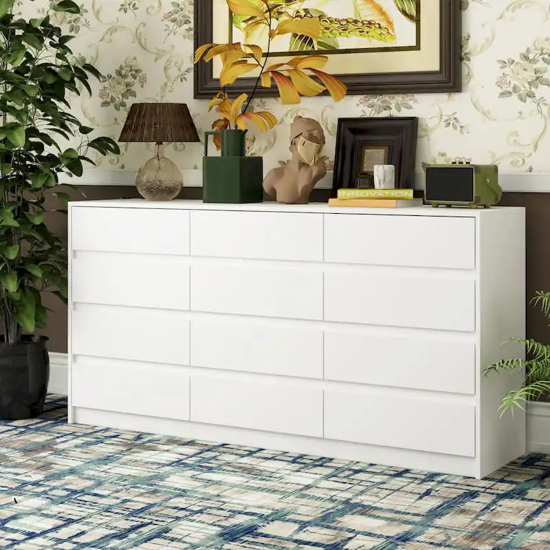 Comò a 12 cassetti per camera da letto con cassetti profondi, grande cassettiera in legno da pavimento