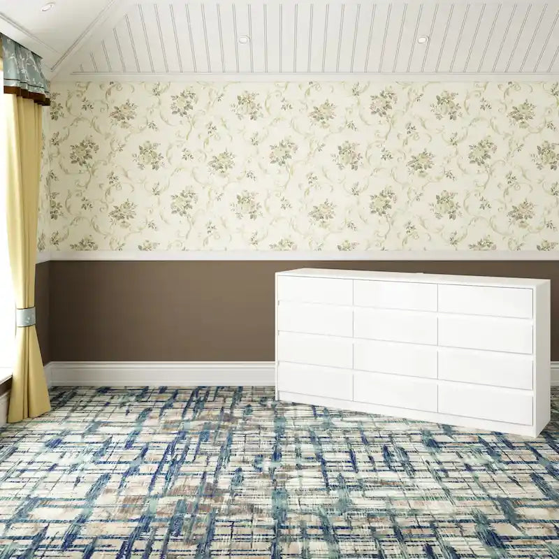 Comò a 12 cassetti per camera da letto con cassetti profondi, grande cassettiera in legno da pavimento