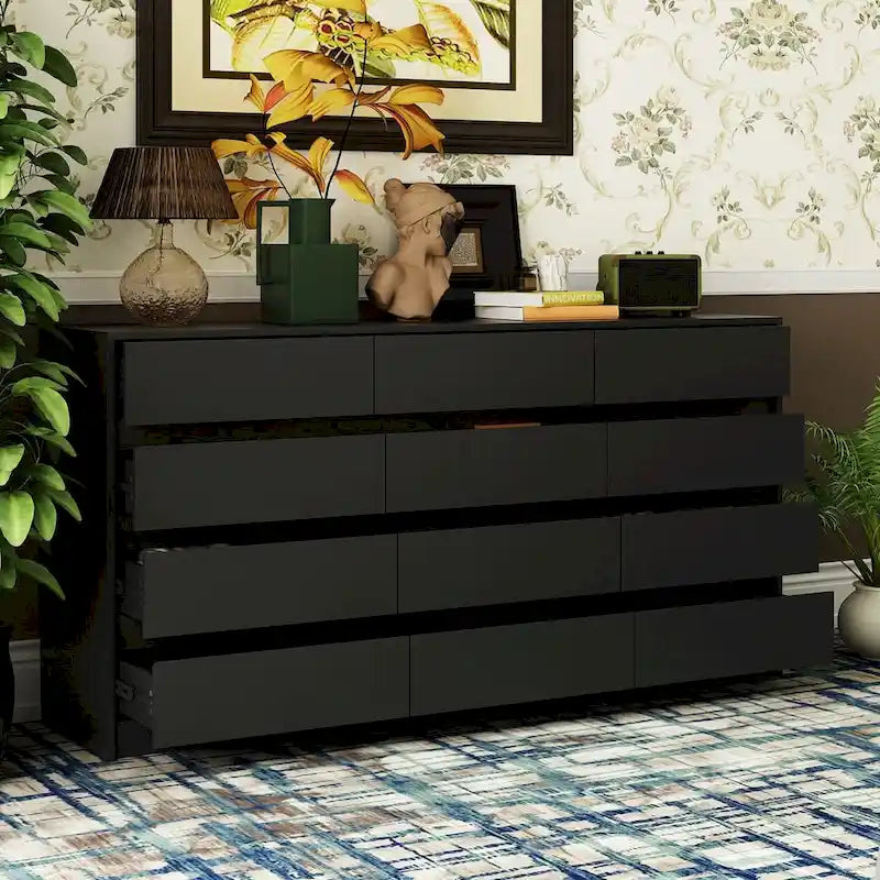Comò a 12 cassetti per camera da letto con cassetti profondi, grande cassettiera in legno da pavimento