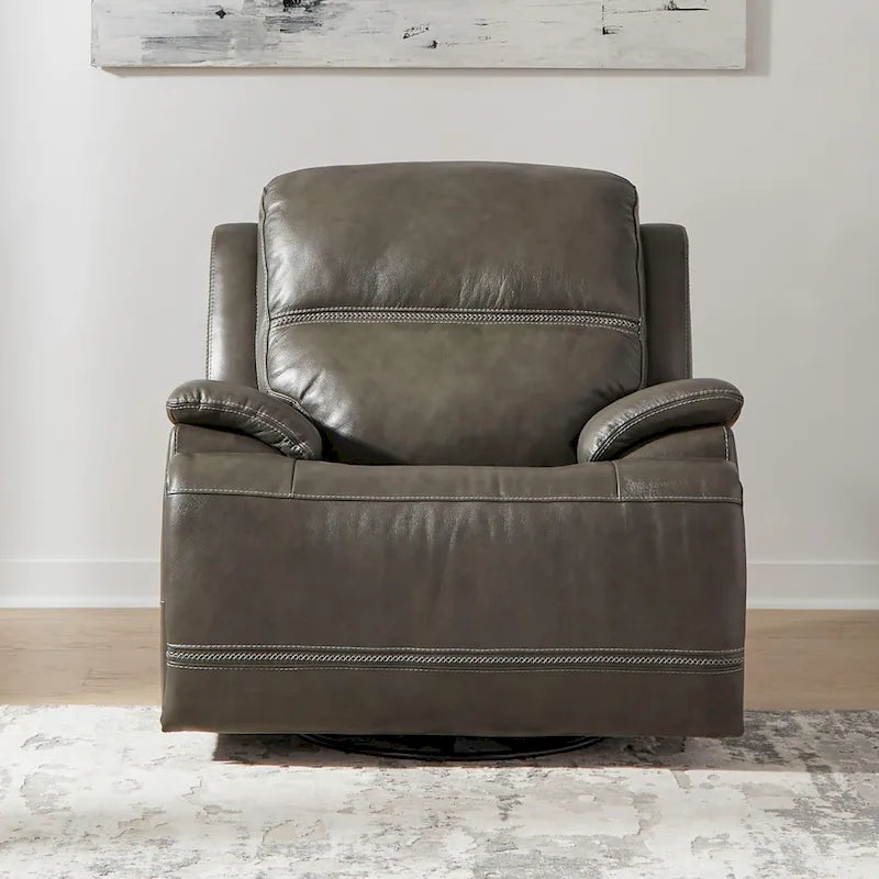 Poltrona Reclinabile Elettrica | Rivestimento in Pelle Grigio Grafite | Base Girevole e Scorrevole | Poltrona Ergonomica