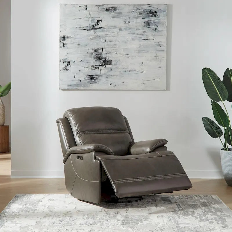 Poltrona Reclinabile Elettrica | Rivestimento in Pelle Grigio Grafite | Base Girevole e Scorrevole | Poltrona Ergonomica