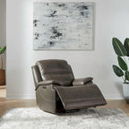 Poltrona Reclinabile Elettrica | Rivestimento in Pelle Grigio Grafite | Base Girevole e Scorrevole | Poltrona Ergonomica