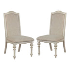 Set di 2 sedie da pranzo stile rustico | Bianco antico | Legno massello | Seduta in schiuma ad alta densità