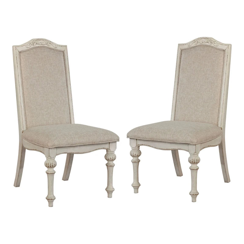 Set di 2 sedie da pranzo stile rustico | Bianco antico | Legno massello | Seduta in schiuma ad alta densità