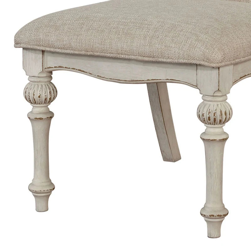 Set di 2 sedie da pranzo stile rustico | Bianco antico | Legno massello | Seduta in schiuma ad alta densità