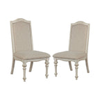 Set di 2 sedie da pranzo stile rustico | Bianco antico | Legno massello | Seduta in schiuma ad alta densità
