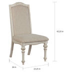 Set di 2 sedie da pranzo stile rustico | Bianco antico | Legno massello | Seduta in schiuma ad alta densità