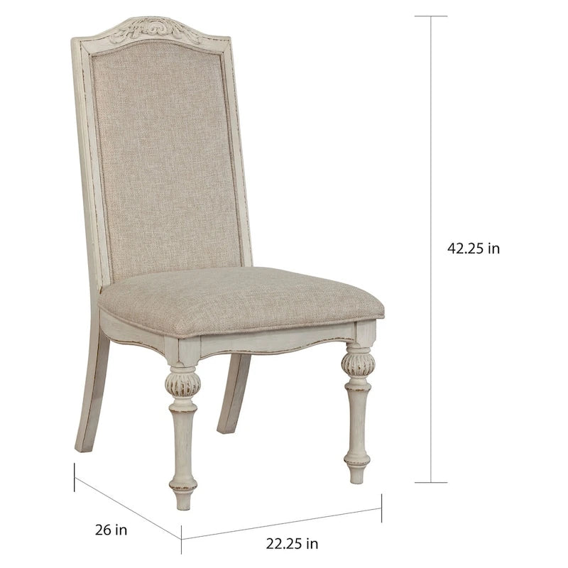 Set di 2 sedie da pranzo stile rustico | Bianco antico | Legno massello | Seduta in schiuma ad alta densità