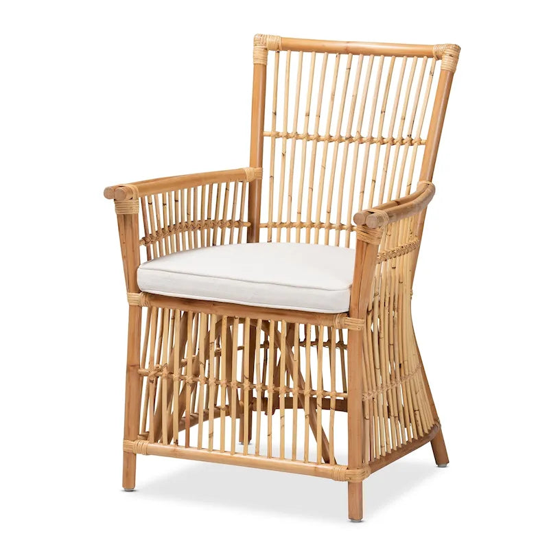 Poltrona in Rattan Imbottita Stile Bohemien Rosa-Bianco/Marrone Naturale