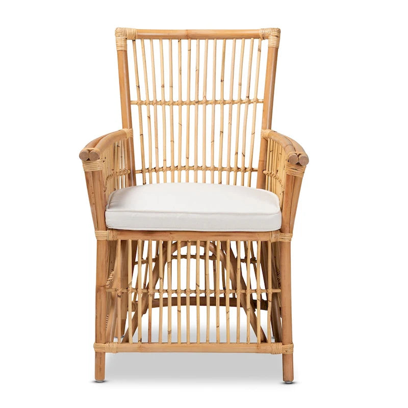 Poltrona in Rattan Imbottita Stile Bohemien Rosa-Bianco/Marrone Naturale