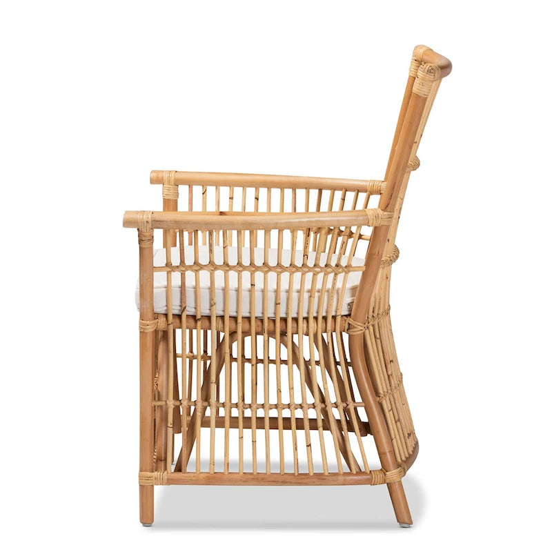 Poltrona in Rattan Imbottita Stile Bohemien Rosa-Bianco/Marrone Naturale