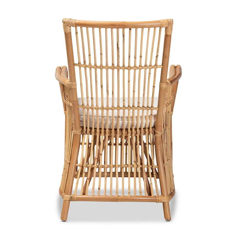 Poltrona in Rattan Imbottita Stile Bohemien Rosa-Bianco/Marrone Naturale
