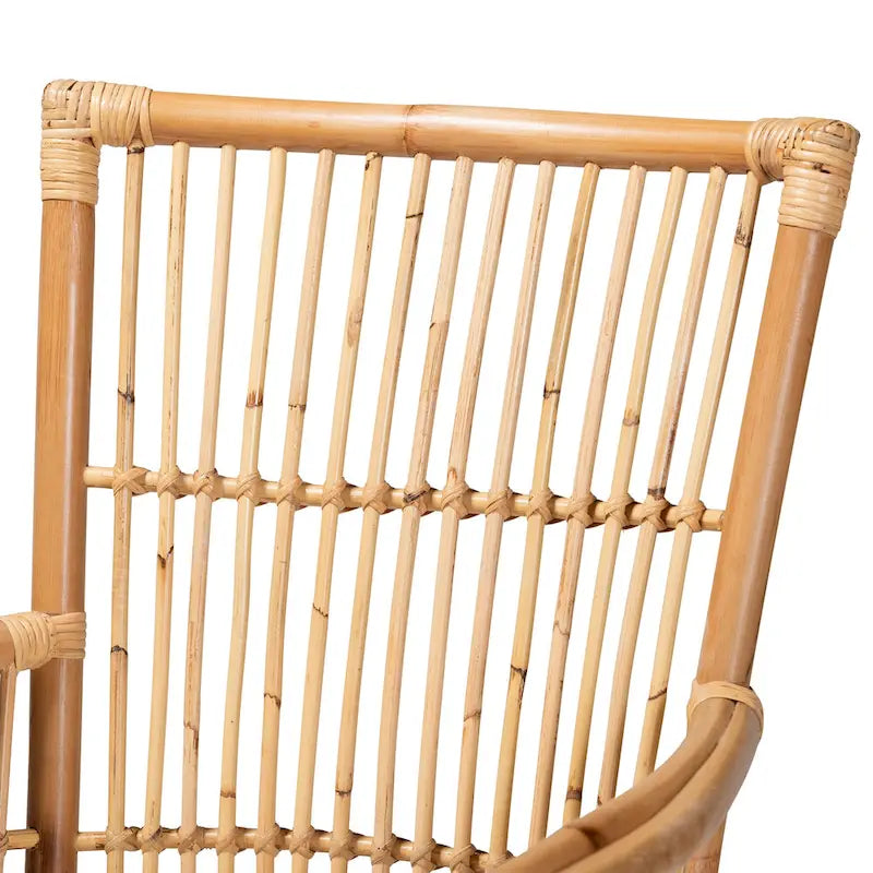 Poltrona in Rattan Imbottita Stile Bohemien Rosa-Bianco/Marrone Naturale