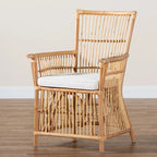 Poltrona in Rattan Imbottita Stile Bohemien Rosa-Bianco/Marrone Naturale