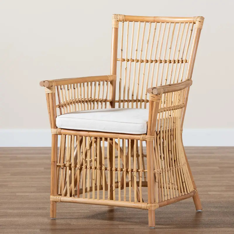 Poltrona in Rattan Imbottita Stile Bohemien Rosa-Bianco/Marrone Naturale