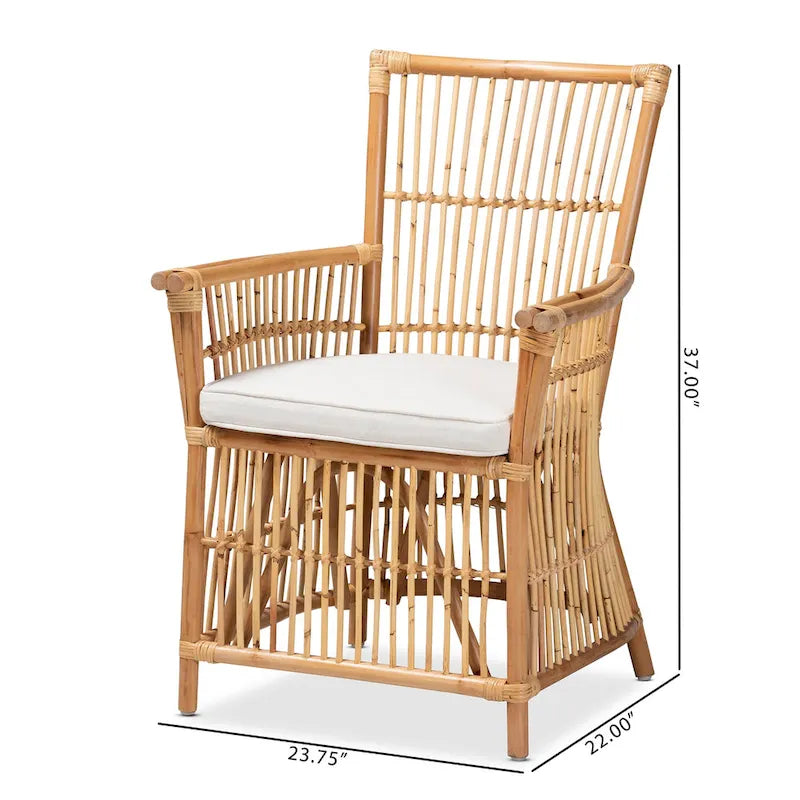 Poltrona in Rattan Imbottita Stile Bohemien Rosa-Bianco/Marrone Naturale
