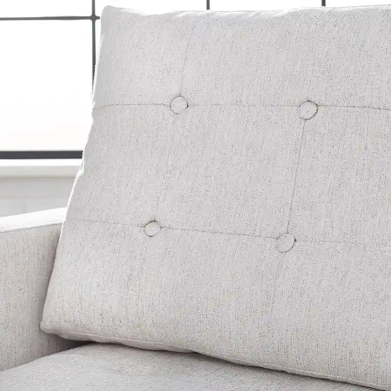 Chaise longue imbottita con contenitore | Tessuto effetto lino | Trapuntatura capitonné | Piedini color noce