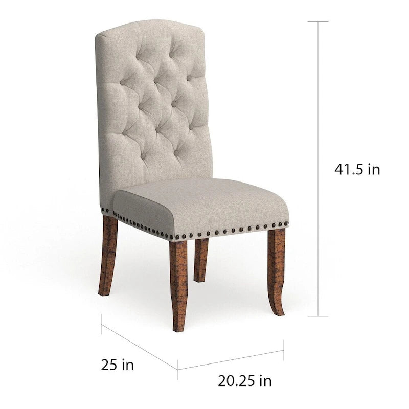 Set di 2 sedie da pranzo in tessuto trapuntato stile rustico | Gambe in legno massello | Seduta imbottita