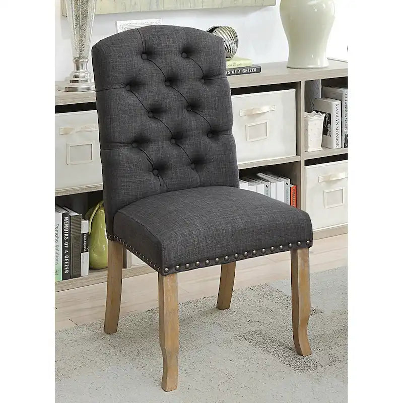 Set di 2 sedie da pranzo in tessuto trapuntato stile rustico | Gambe in legno massello | Seduta imbottita