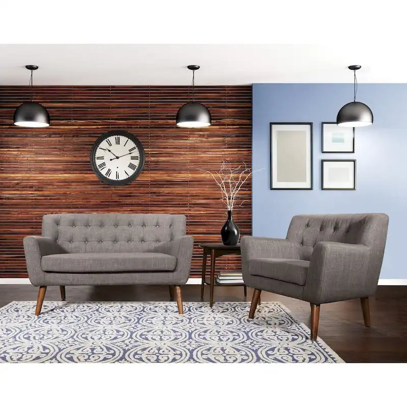 Divanetto in Tessuto con Schienale Trapuntato Stile Mid-Century | 2 Posti | Stile Moderno per Soggiorno