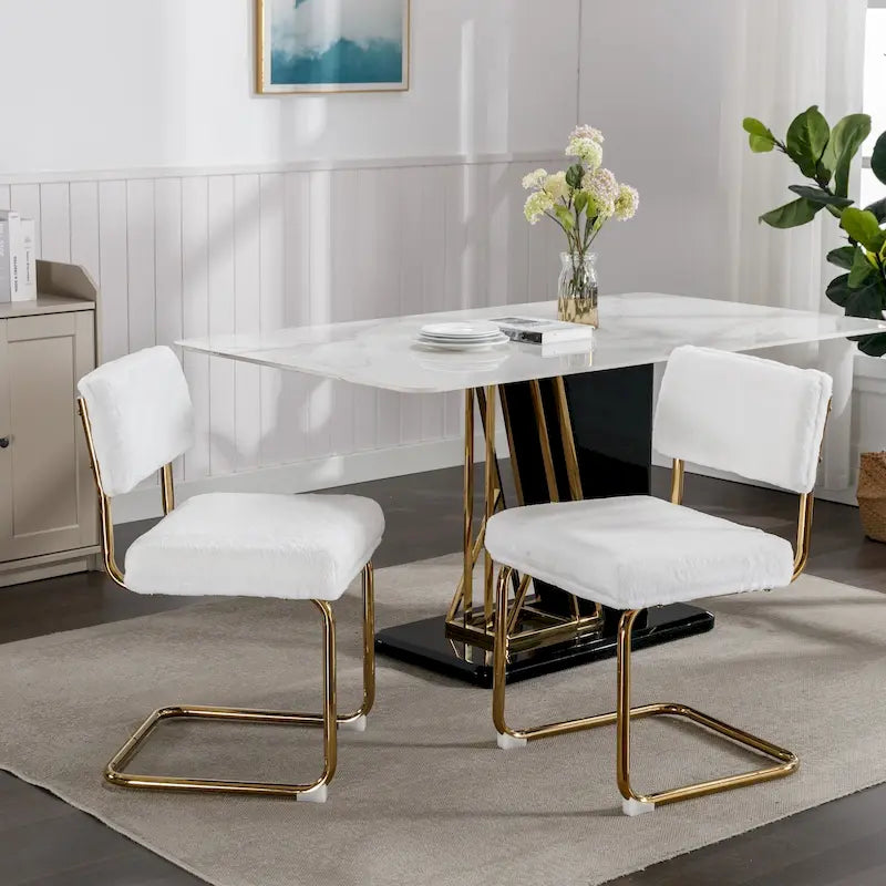 Sedie da pranzo moderne con base in metallo dorato, sedie da cucina accentate senza braccioli con trapuntatura a canale, set da 2