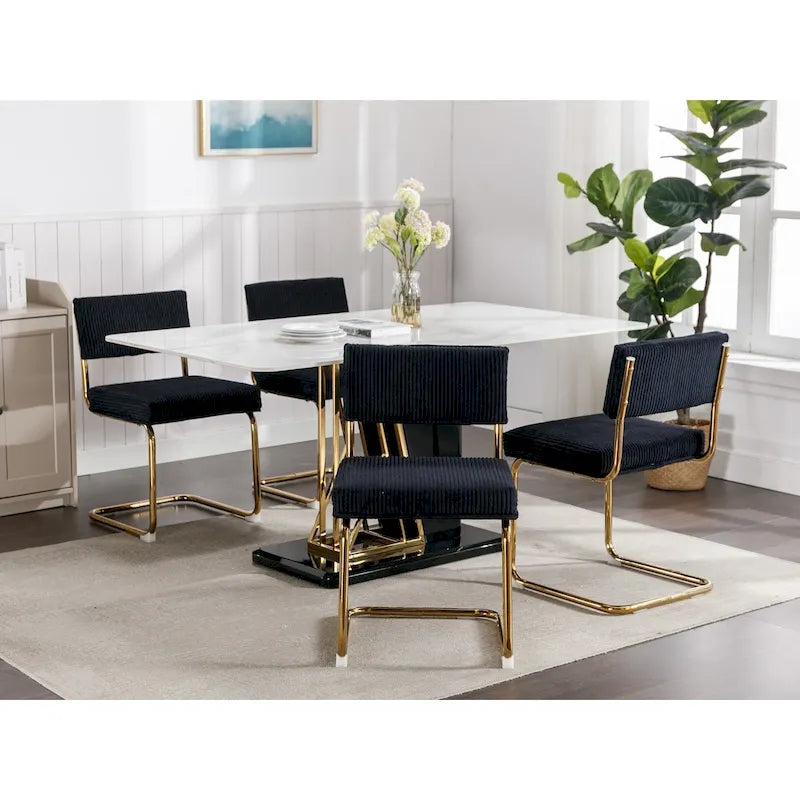 Sedie da pranzo moderne con base in metallo dorato, sedie da cucina accentate senza braccioli con trapuntatura a canale, set da 2
