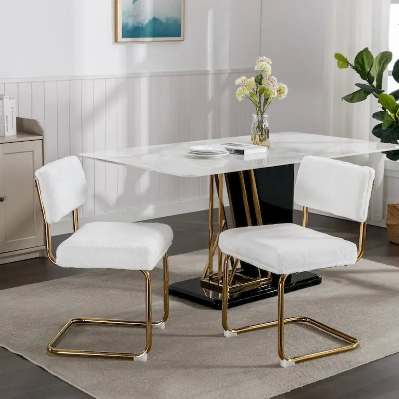 Sedie da pranzo moderne con base in metallo dorato, sedie da cucina accentate senza braccioli con trapuntatura a canale, set da 2