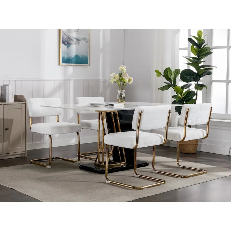 Sedie da pranzo moderne con base in metallo dorato, sedie da cucina accentate senza braccioli con trapuntatura a canale, set da 2