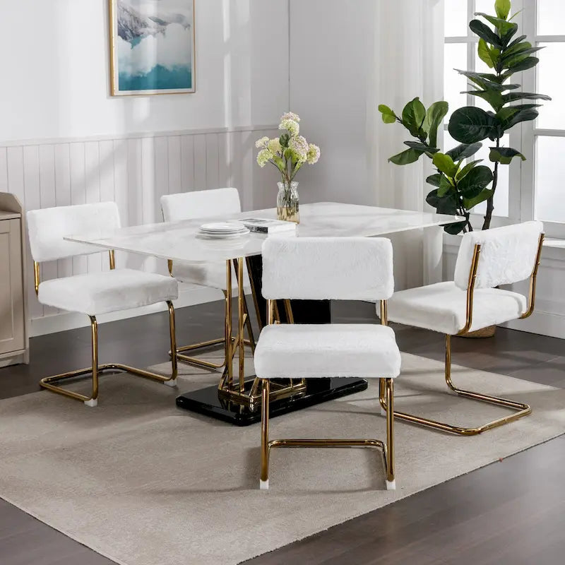 Sedie da pranzo moderne con base in metallo dorato, sedie da cucina accentate senza braccioli con trapuntatura a canale, set da 2