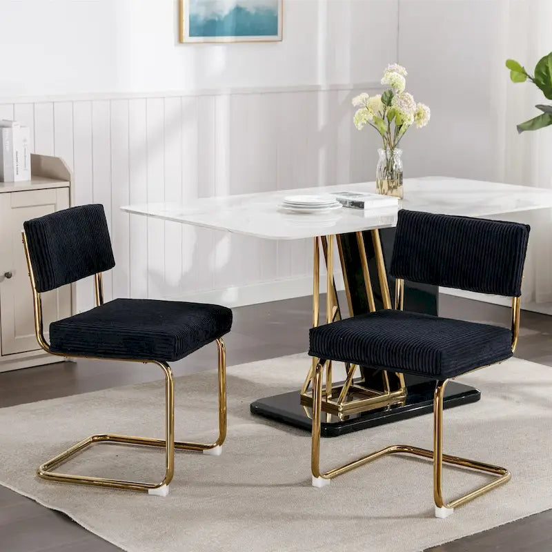 Sedie da pranzo moderne con base in metallo dorato, sedie da cucina accentate senza braccioli con trapuntatura a canale, set da 2