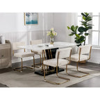 Sedie da pranzo moderne con base in metallo dorato, sedie da cucina accentate senza braccioli con trapuntatura a canale, set da 2