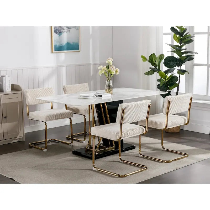 Sedie da pranzo moderne con base in metallo dorato, sedie da cucina accentate senza braccioli con trapuntatura a canale, set da 2